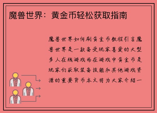 魔兽世界：黄金币轻松获取指南